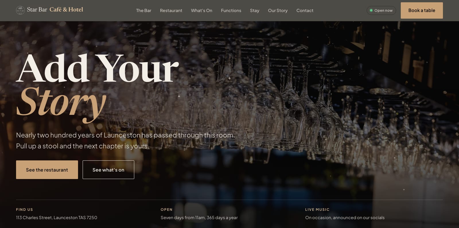 The Star Bar Cafe and Hotel homepage I designed and built